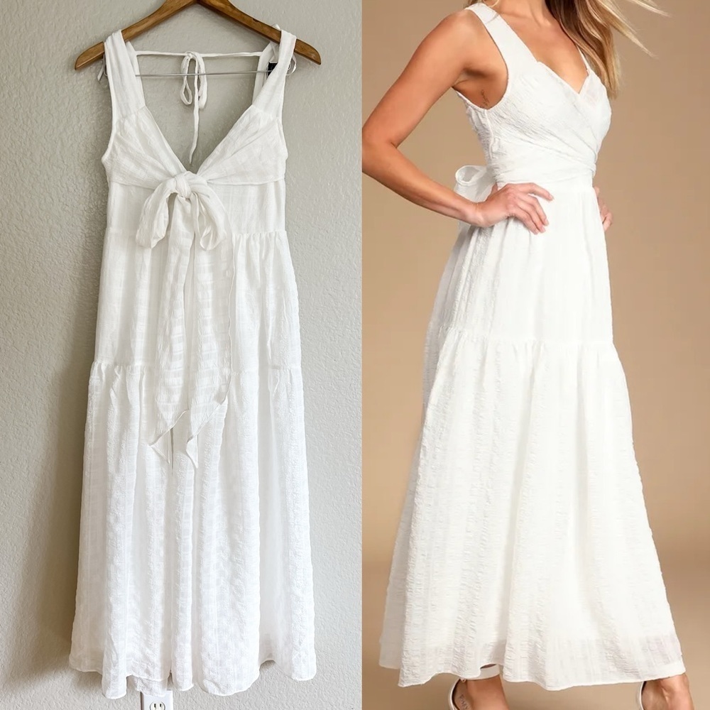 NWOT What a Trend White Tie-Back Tiered Midi Dress